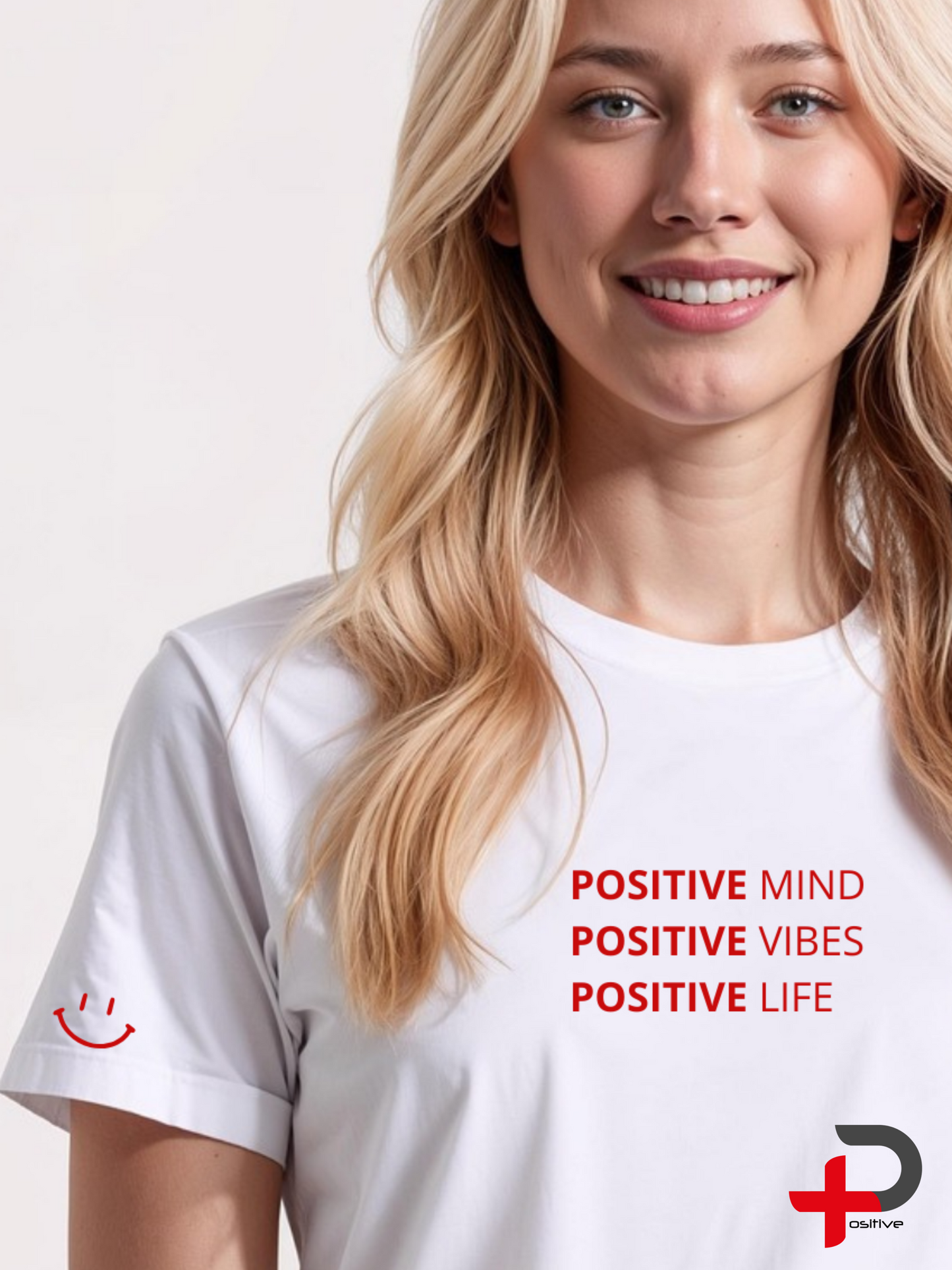 Camiseta básica blanca estampada para mujer, mensaje, positivo, motivacional. (Positive mind)