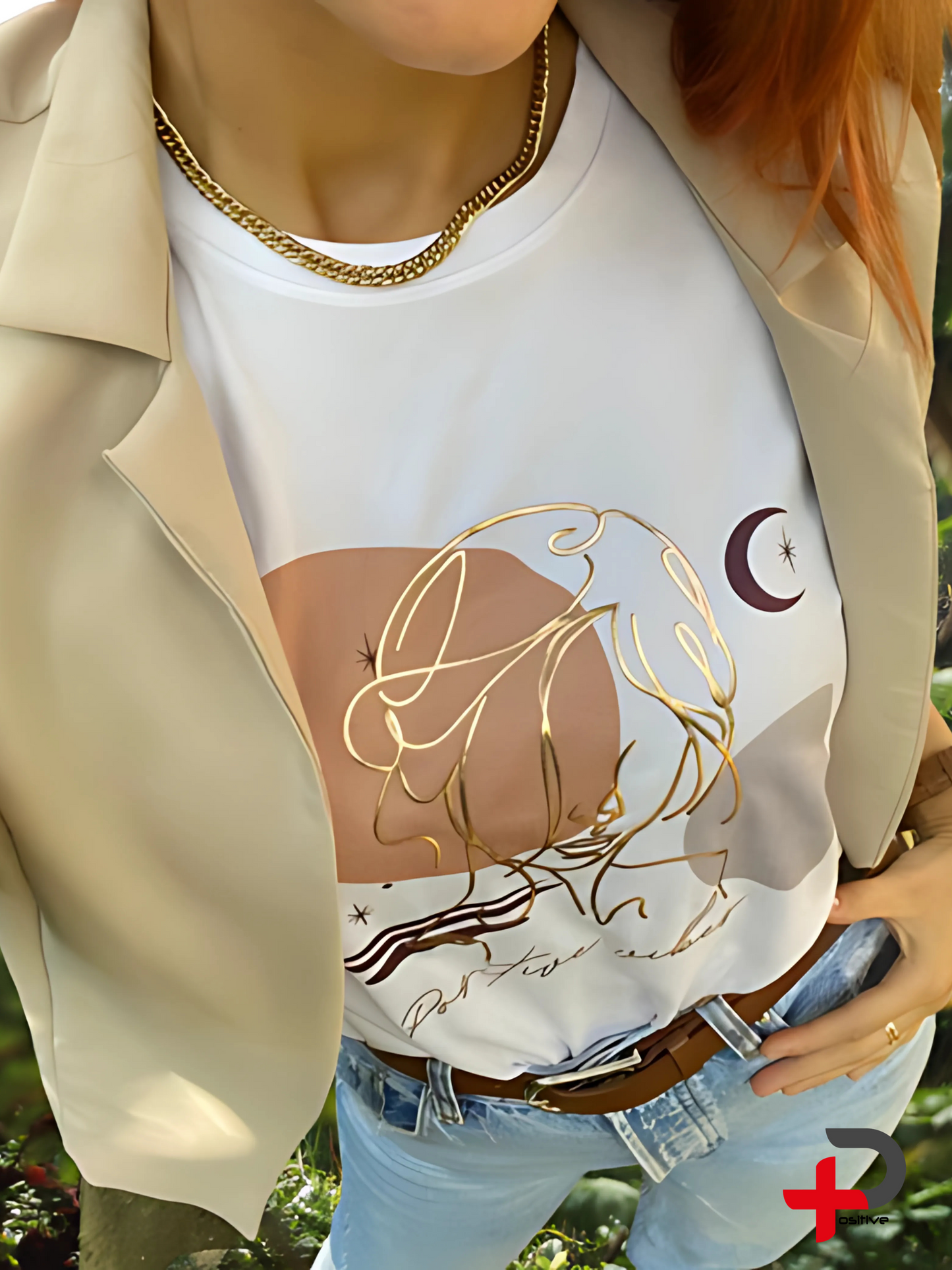 Camiseta básica blanca estampada para mujer, mensaje, frase, positivo (Vibras positivas)