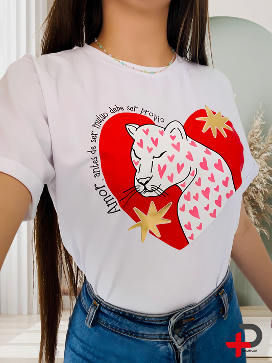 Camiseta básica estampada para mujer, mensaje, positivo, motivacional. (Amor propio)