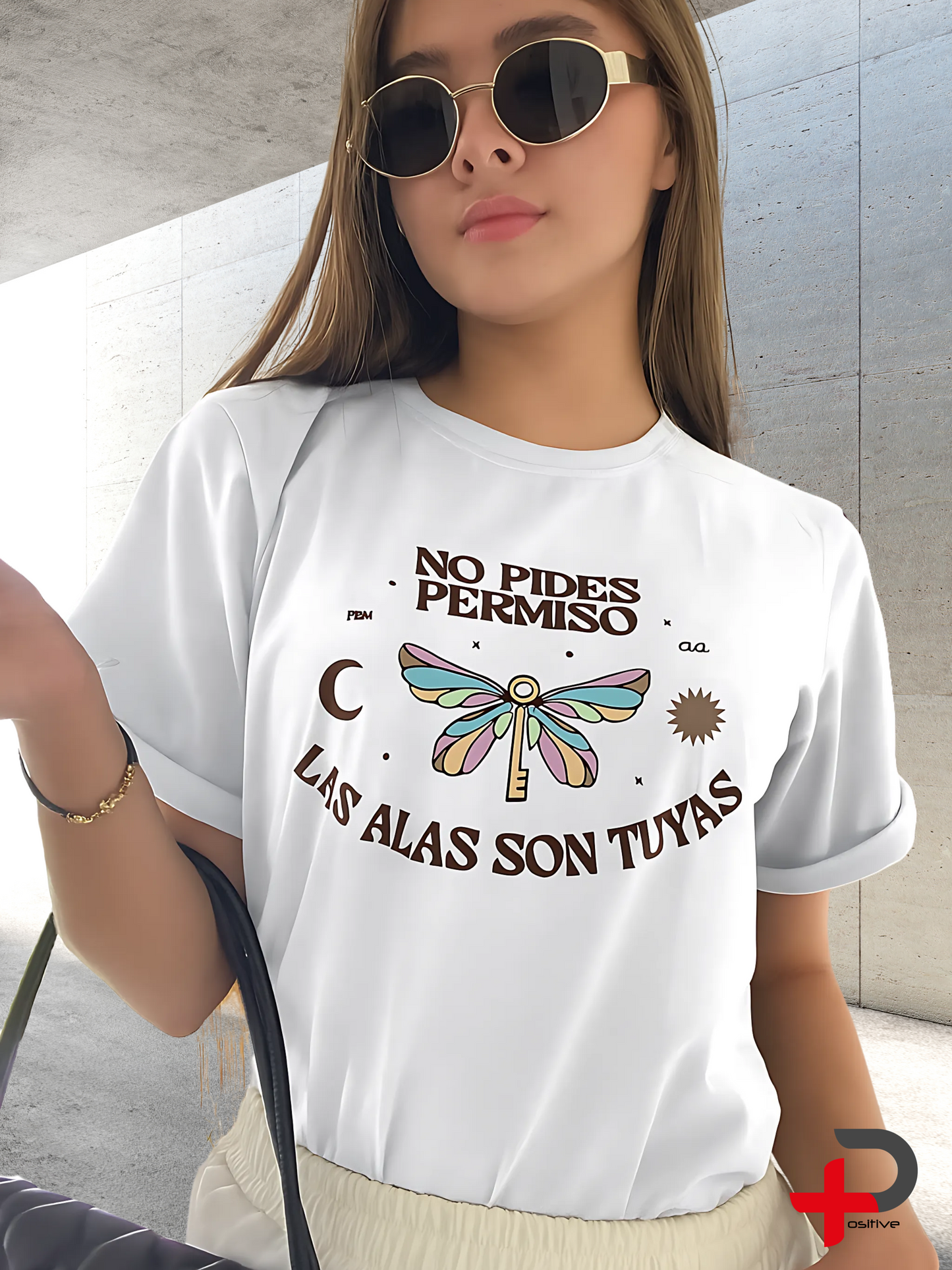 Camiseta básica estampada para mujer, mensaje, positivo, motivacional. (Las alas son tuyas)