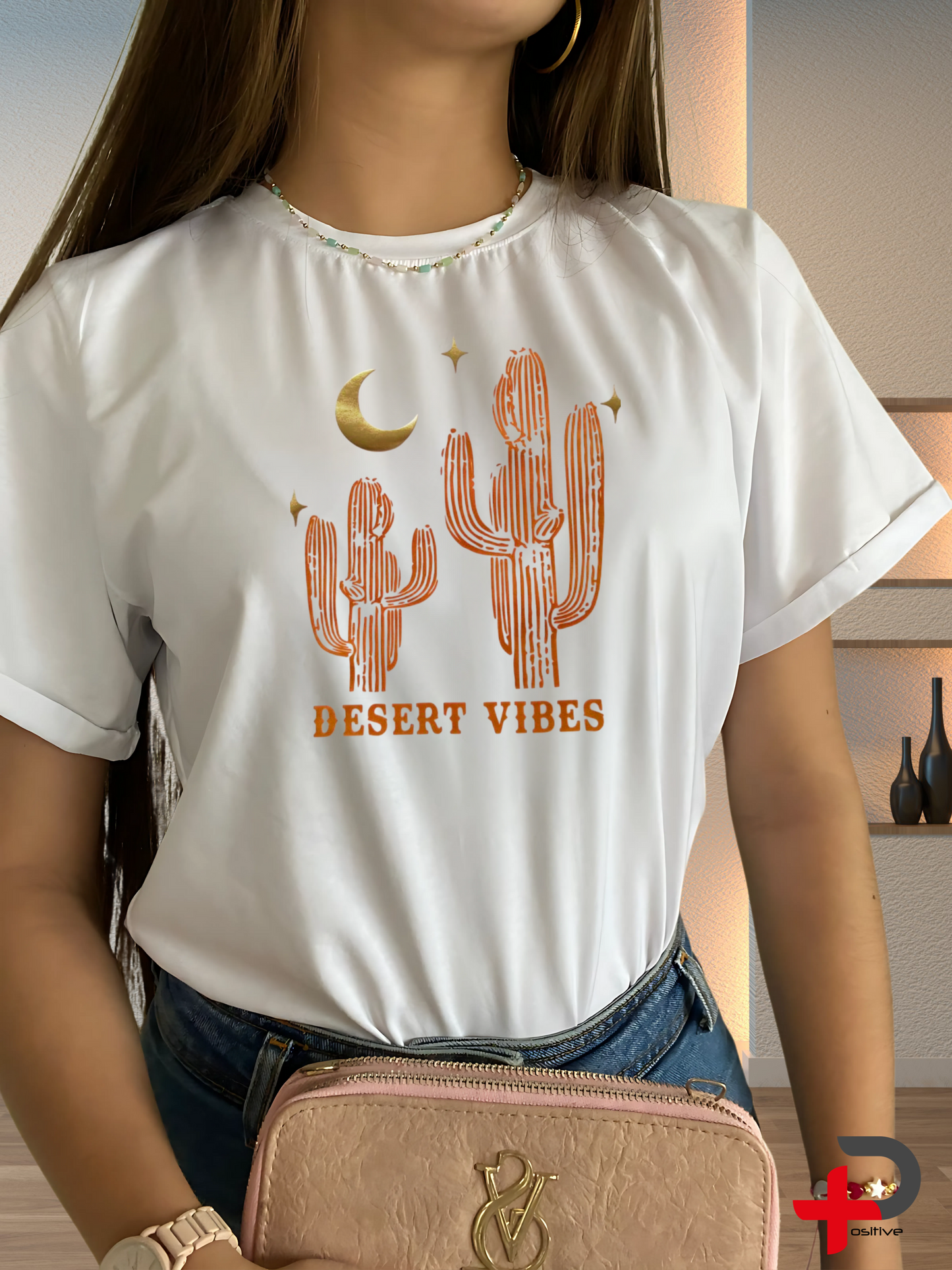 Camiseta básica estampada para mujer, mensaje, positivo, motivacional. (Desert Vibes)