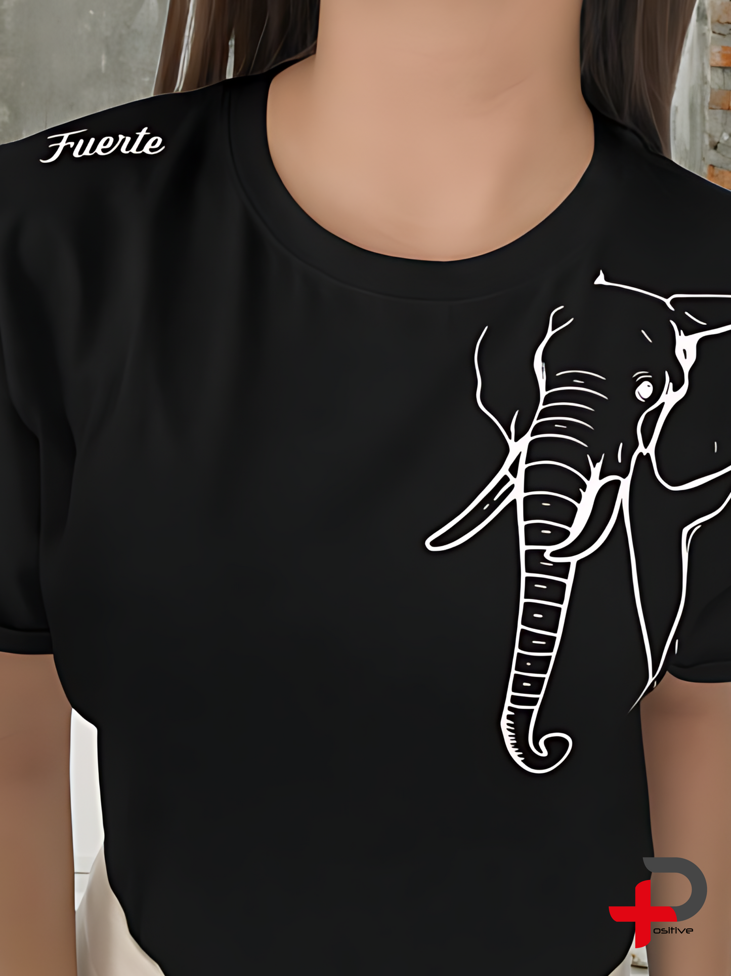 Camiseta básica  estampada para mujer, mensaje, positivo, motivacional. (Elefante- Fuerte)