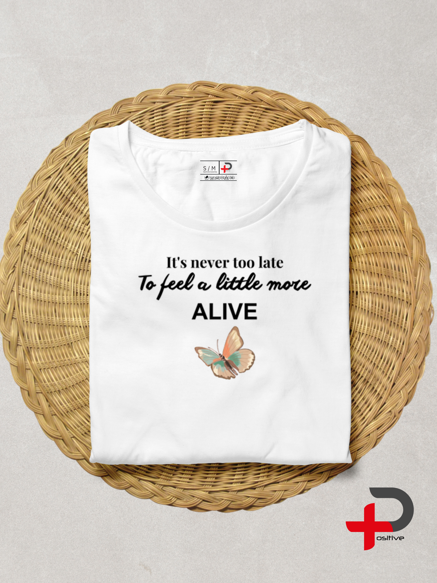 Camiseta básica blanca estampada para mujer, mensaje, positivo, motivacional. (Nunca es demasiado tarde)