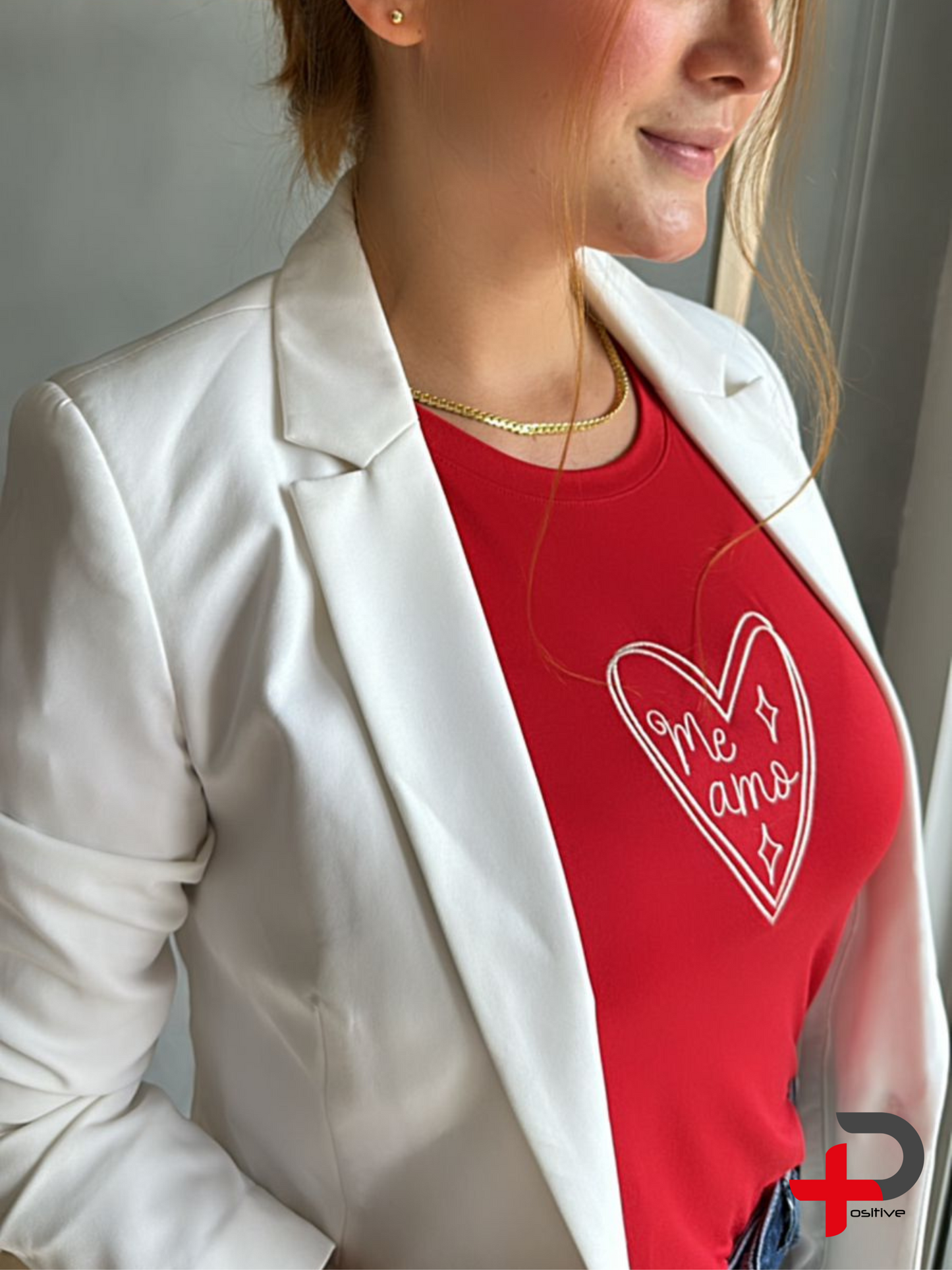 T-shirt básica bordada para mujer, mensaje, frase, positivo (Me amo)