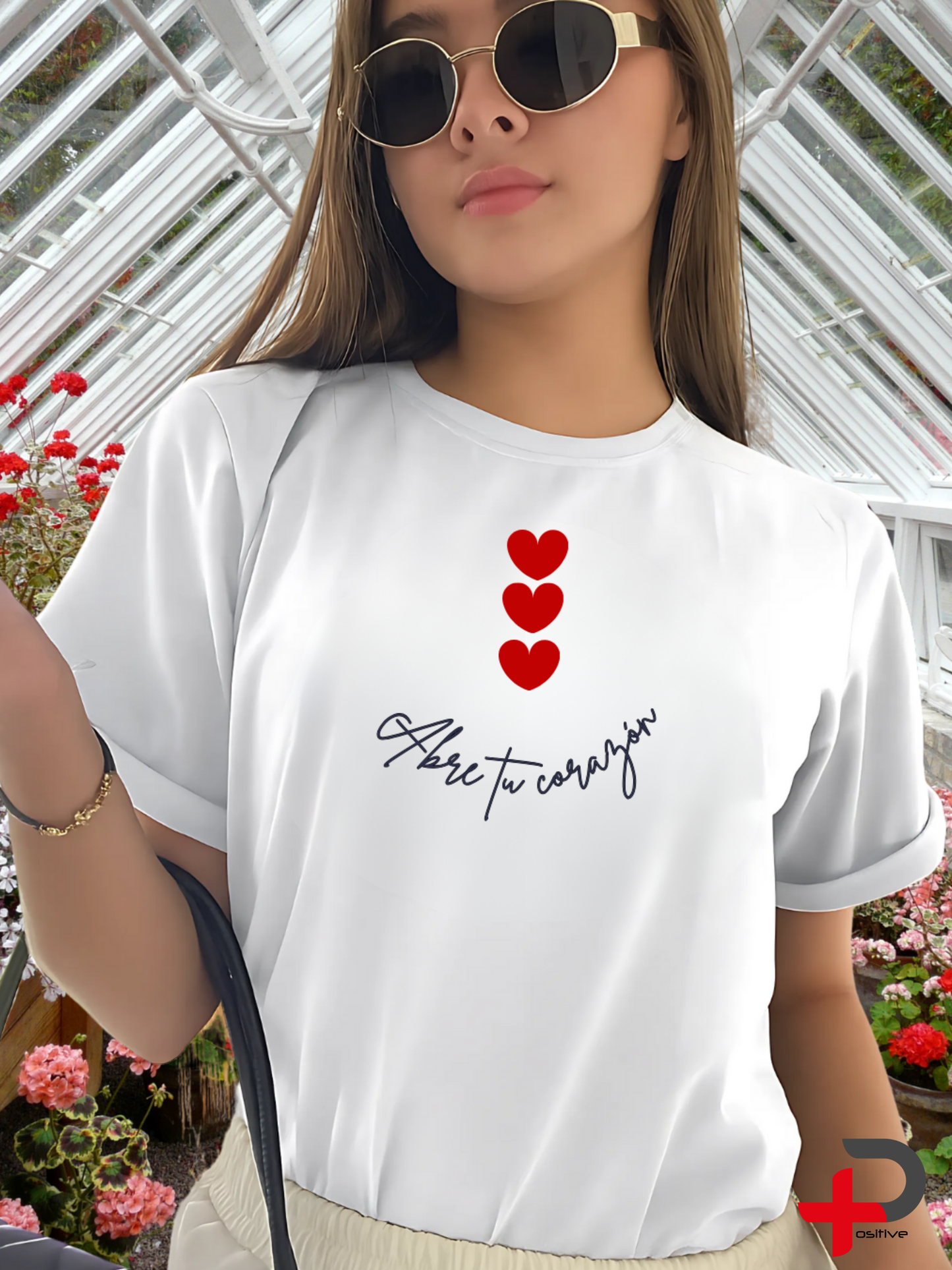 Camiseta básica blanca estampada para mujer, mensaje, positivo, motivacional. (Abre tu corazón)