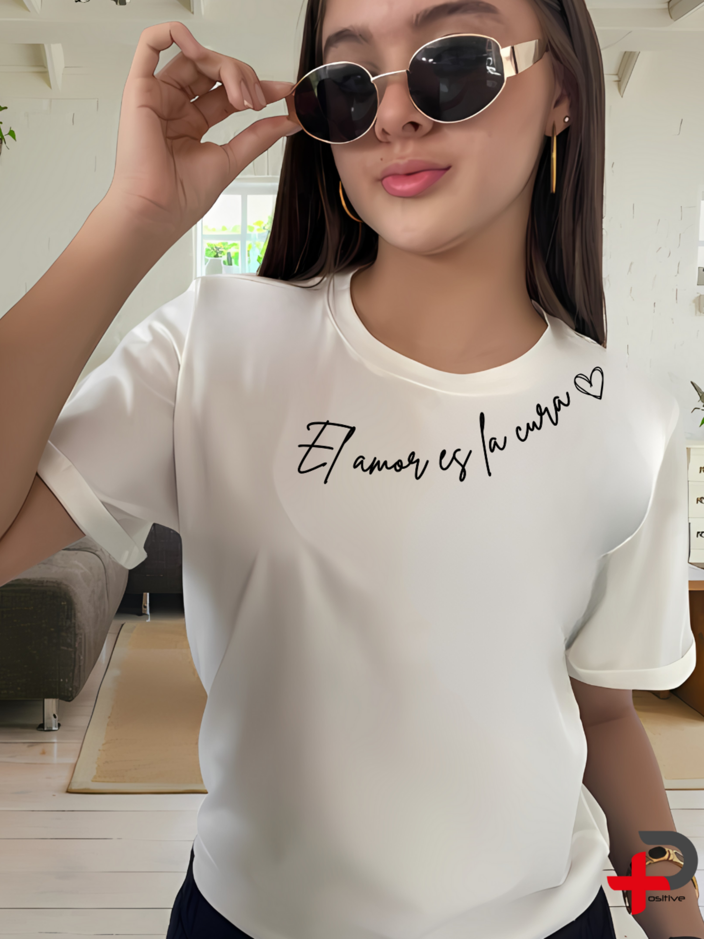Camiseta básica estampada para mujer, mensaje, positivo, motivacional. (El amor es la cura)