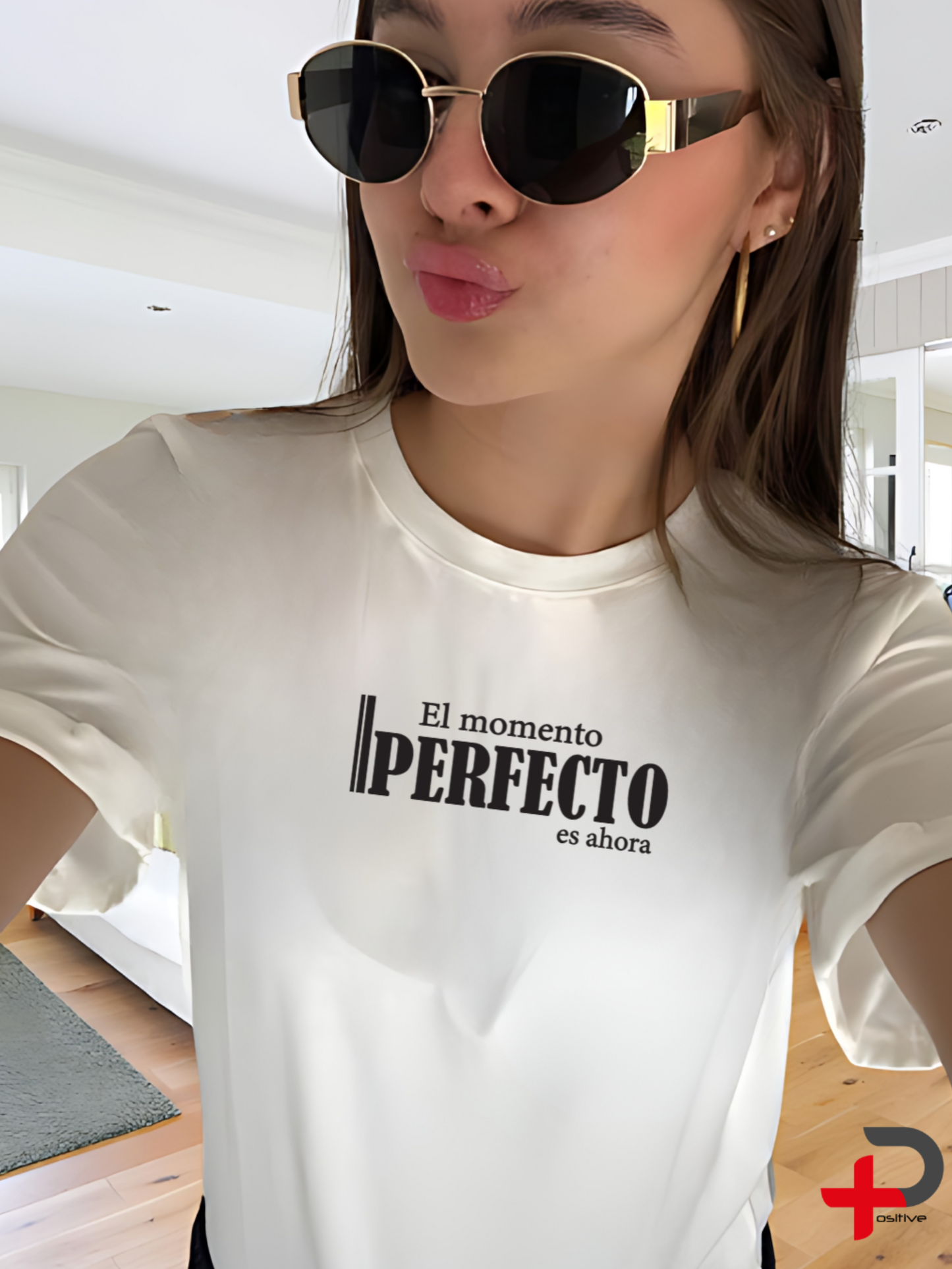 Camiseta básica blanca estampada para mujer, mensaje, positivo, motivacional. (El momento perfecto es ahora)