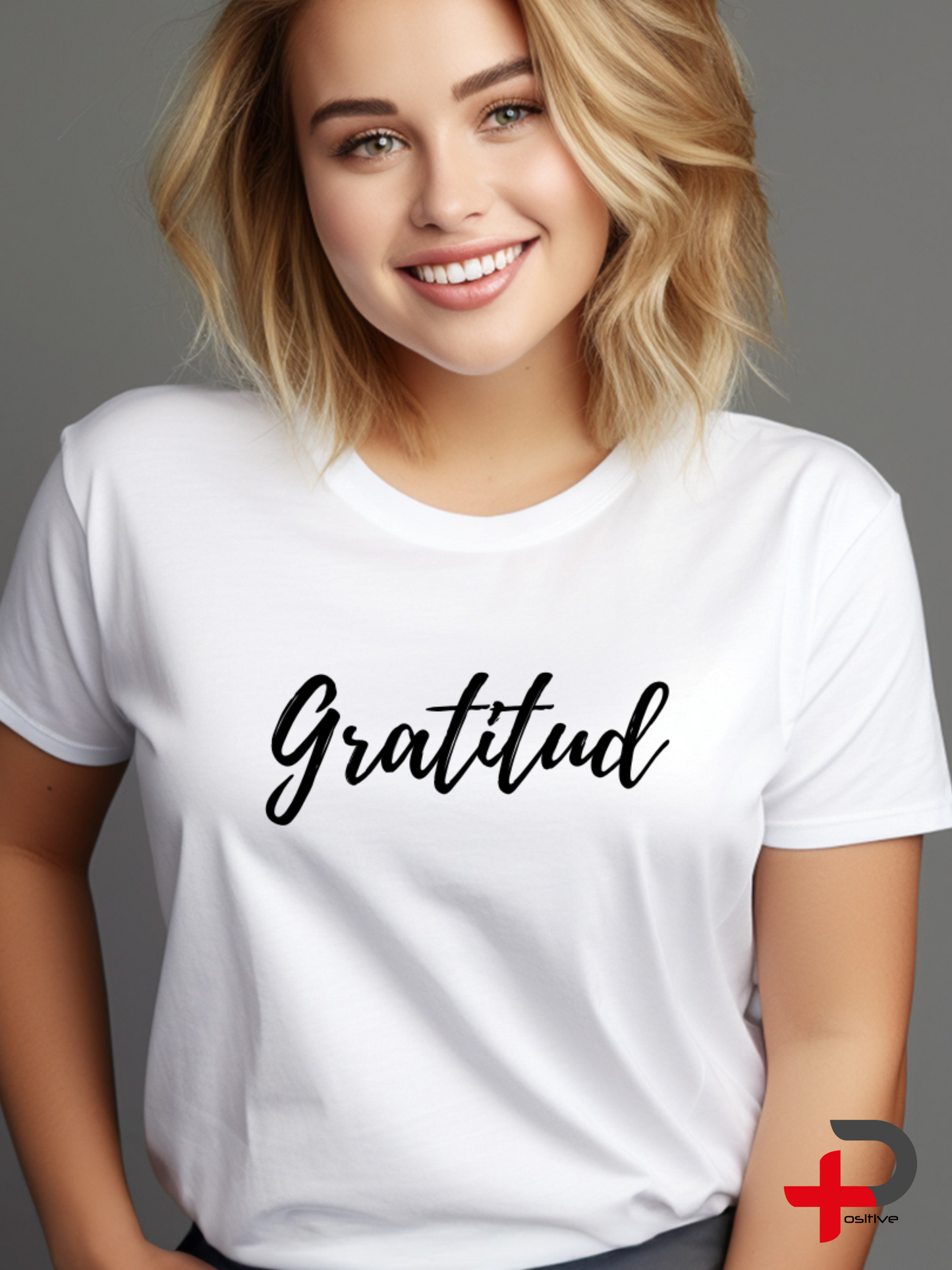 Camiseta básica blanca estampada para mujer, mensaje, positivo, motivacional. (Gratitud)