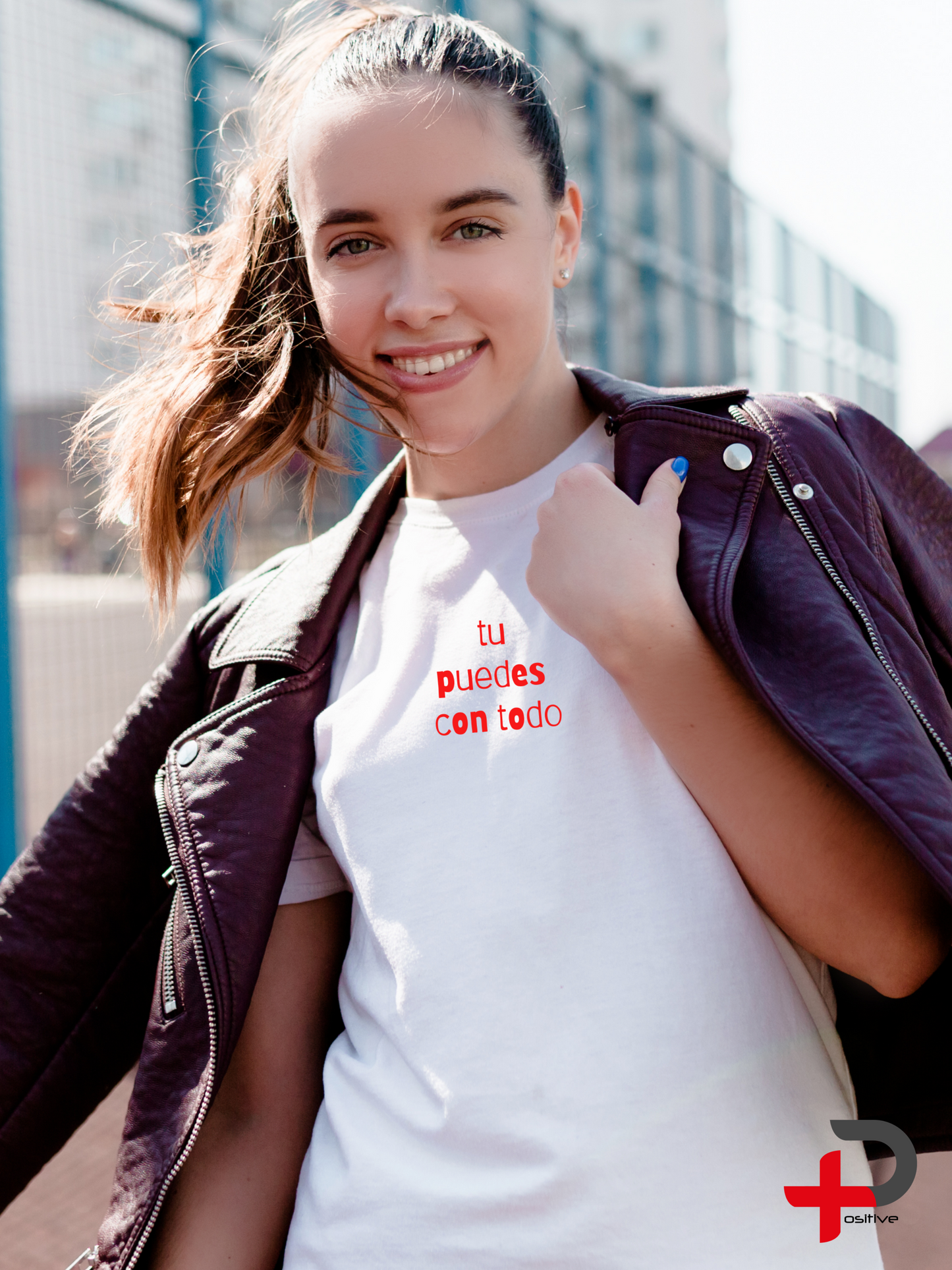 Camiseta básica blanca estampada para mujer, mensaje, positivo, motivacional. (Tú puedes con todo)