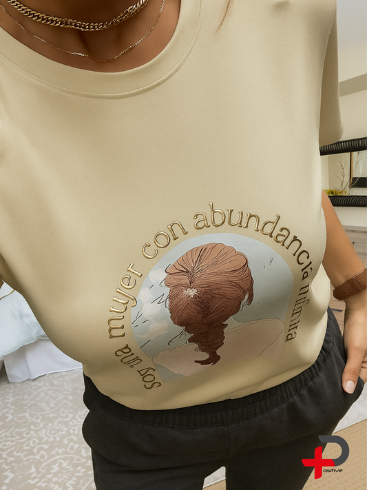 Camiseta manga corta  básica estampada para mujer, mensaje, frase, positivo (Soy una mujer con abundancia infinita)