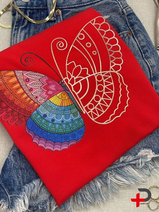Camiseta manga corta básica estampada para mujer, positivo, motivacion (Mariposa positiva)