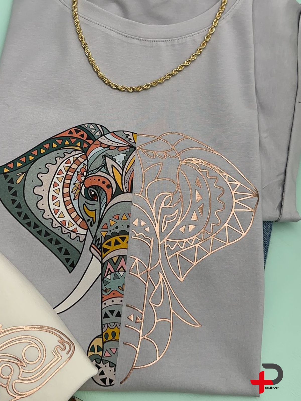 Camiseta manga corta básica  estampada para mujer,  positivo  (Elefante)