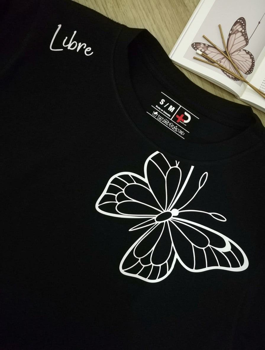 Camiseta básica estampada para mujer, mensaje, positivo, motivacional. (Libre-Mariposa)